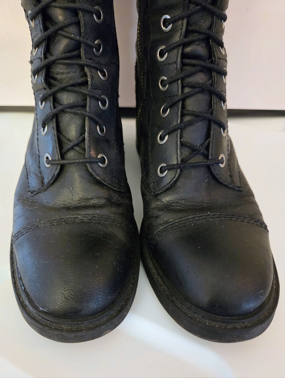 Nine West Black Combat Boots Lace-Up Black Leather Size 7 - Picture 9 of 9